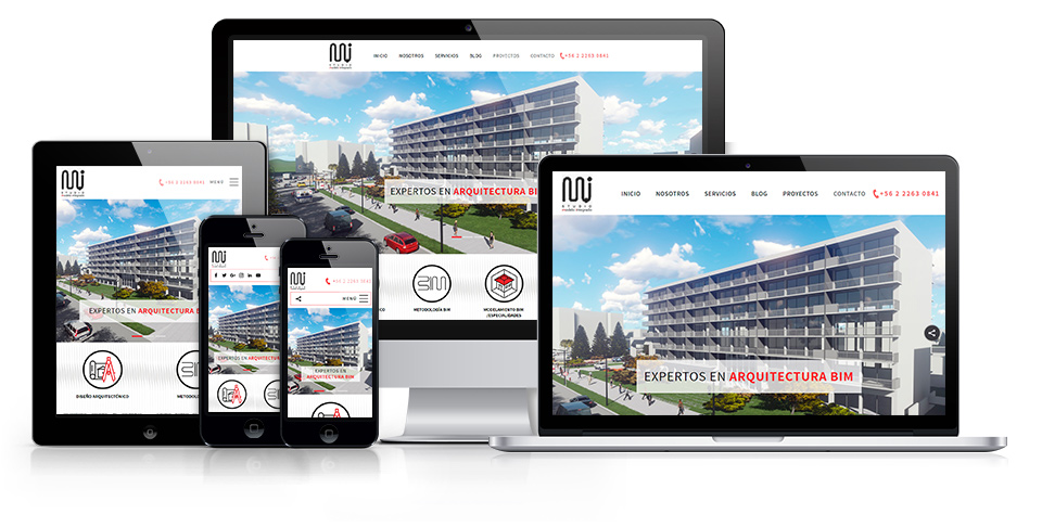 Versiones móviles de sitio de firma de arquitectos en Chile